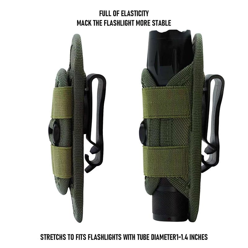 Small Duty Belt MOLLE Torch Holster, Open Top Tactical Flashlight Pouch with 360 Degree Rotation Clip for Outdoor Activities