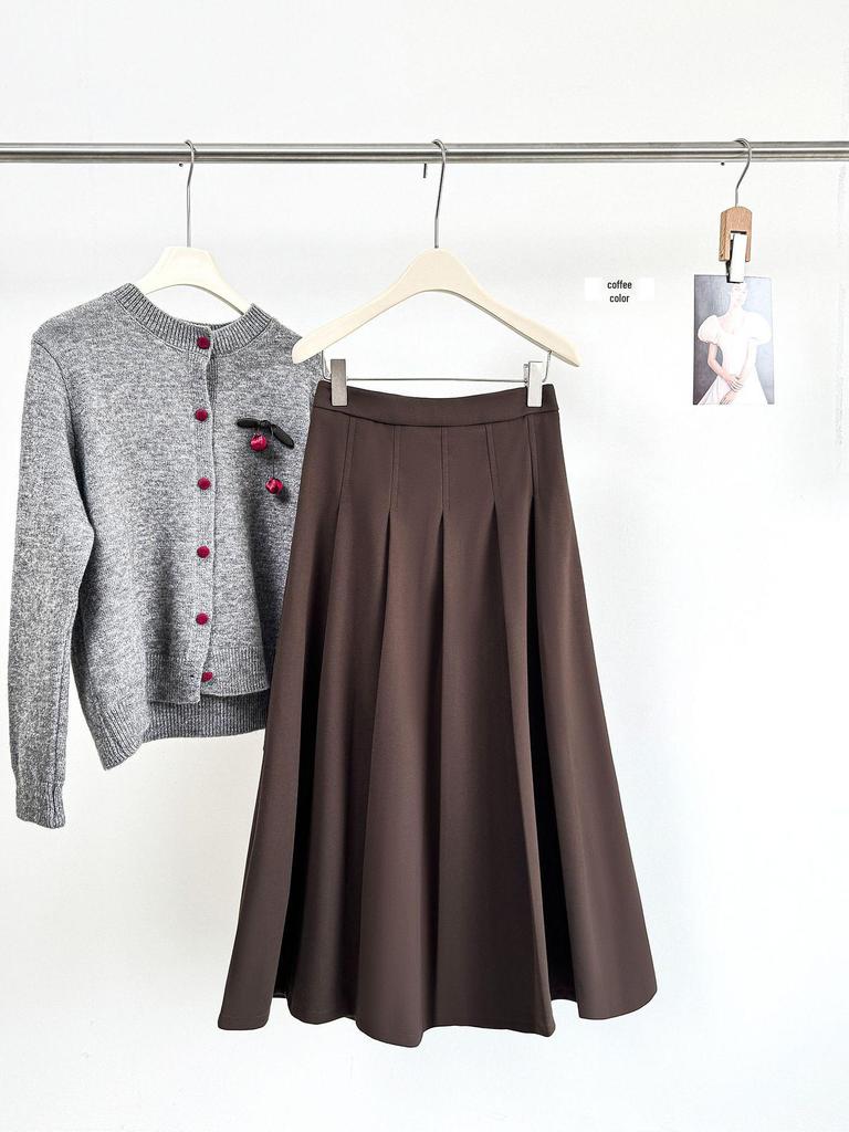 Premium Wool Plaid A-Line Half-Skirt, Pleated and Thickened for Autumn/Winter, Hip-Covering, Slimming, Mid-Length, Ideal for Pear-Shaped Figures.