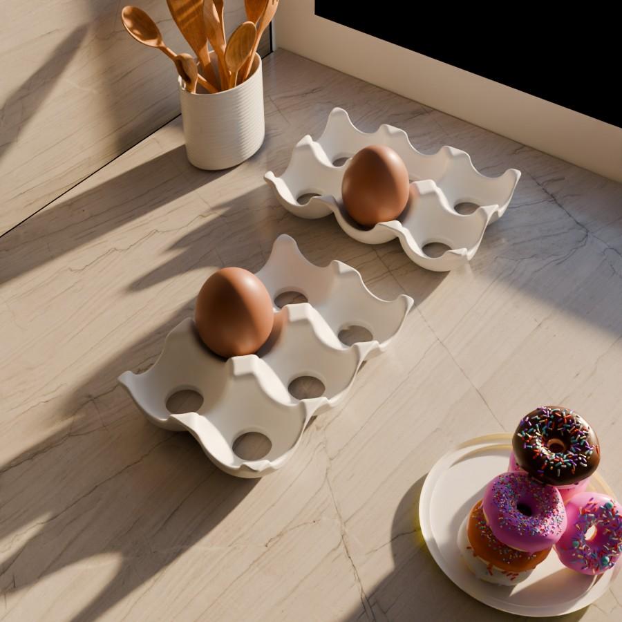 6 Compartment Egg Storage Rack, Ceramic Finish Unbreakable Reusable Stackable Egg Organizer for Kitchen Refrigerator Outdoor Camping