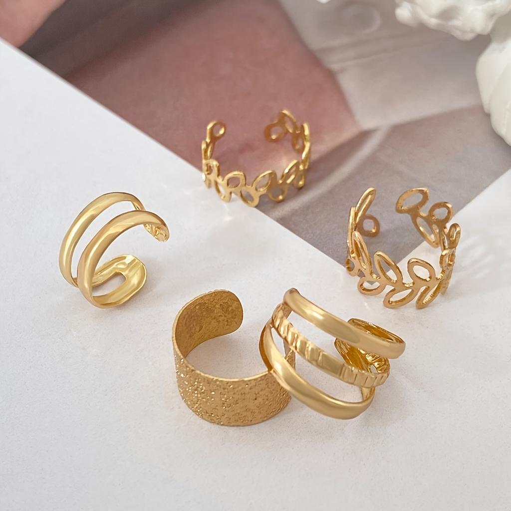 5pcs Minimalist C Shaped Ear Cuff, Leaf Shaped Double Layers And Triple Layers Hammered Pattern Clip On Earrings For Women And Girls