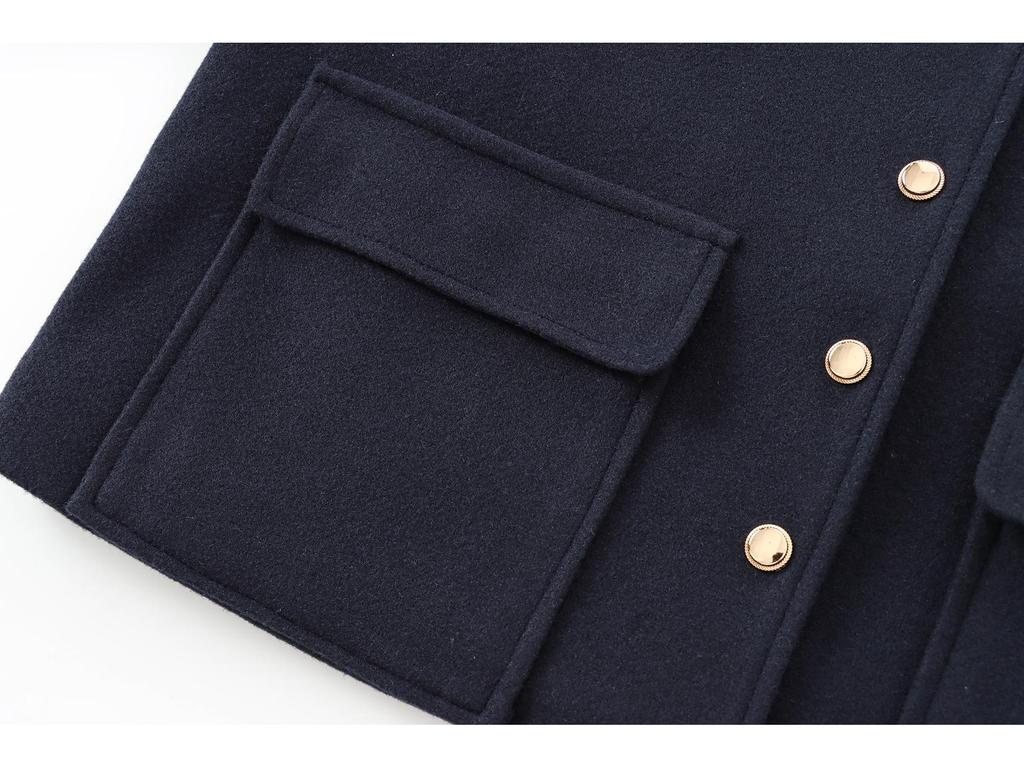 Navy-Style Gold Button High-Waisted Autumn Jacket for Women