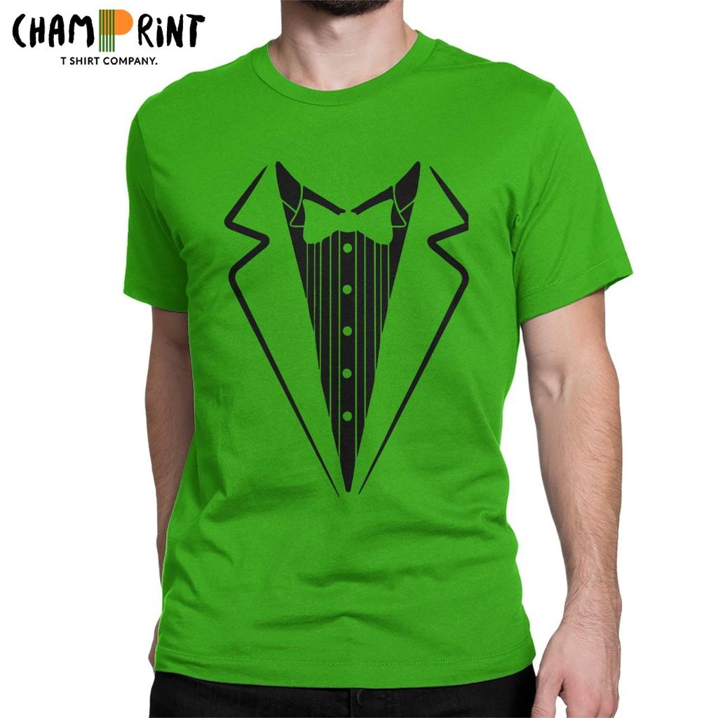 Men T Shirt Fake Bow Tie Tuxedo Novelty Cotton Tee Shirt Short Sleeve T Shirts Crewneck