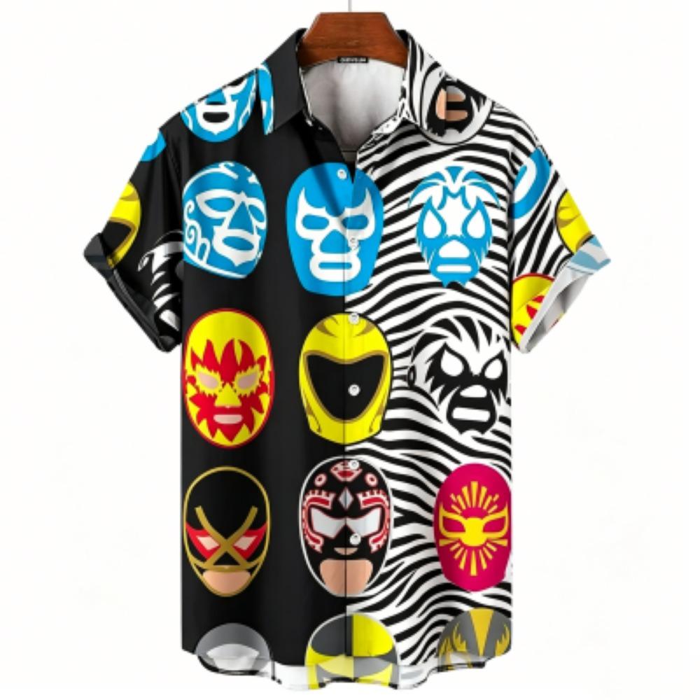 Summer Mask Printing Shirt Hawaiian Vacation Clothing Male Fashion Beach Style Shirt Daily Men's and Women's Shirt