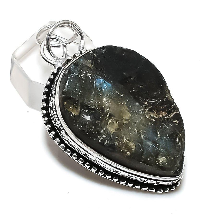 Labradorite Rough Gemstone 925 Steling Silver Jewelry Pendant 2.25" c3k51