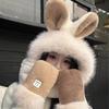 Rabbit Ears Hat Season Girl Scarf Gloves Integrated Hooded Scarf Cute Thickened Warm Plush Three-piece Set