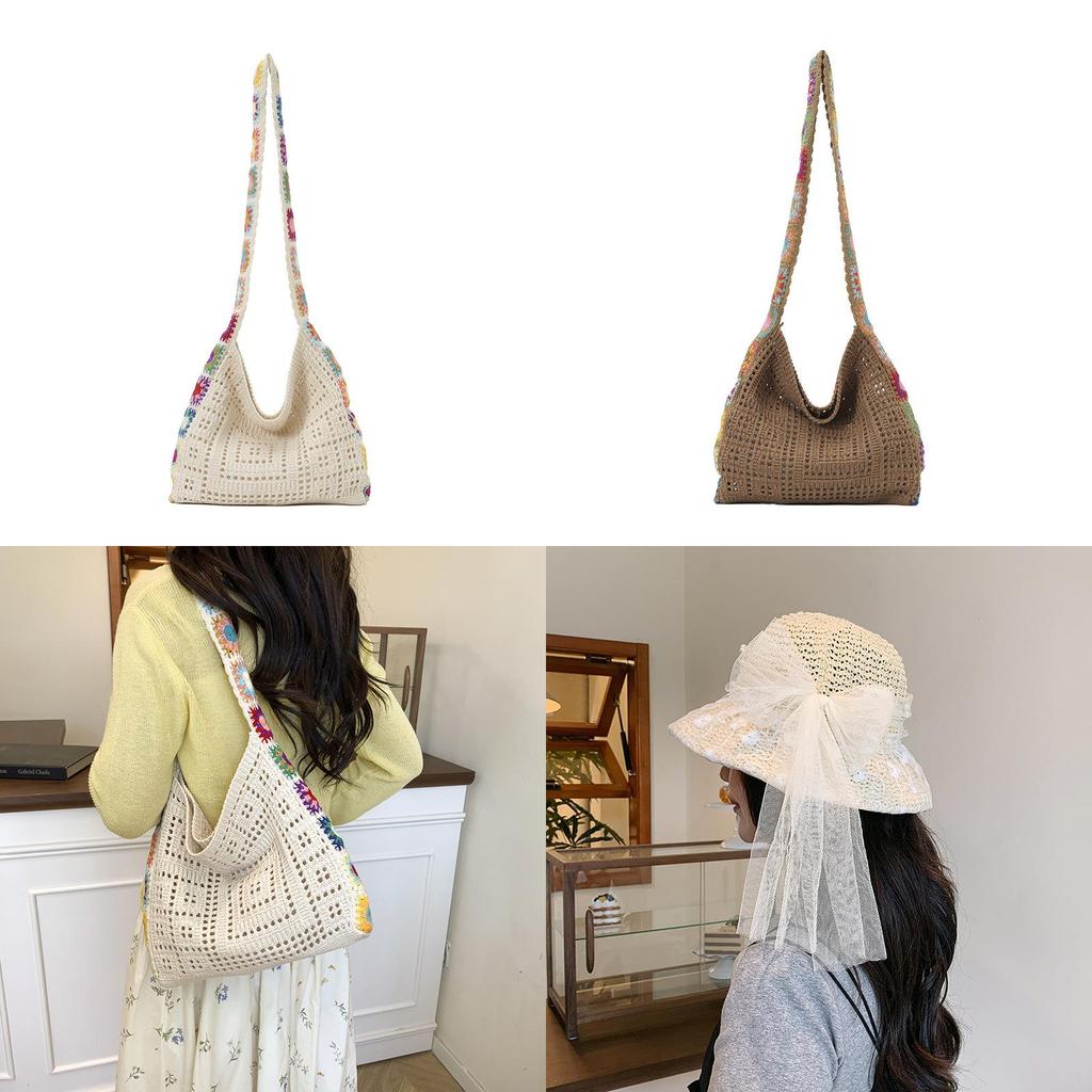 Bohemian Style Colorful Flower Pattern Woven Crossbody Bag With For Daily Use