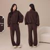 Damen Herbst/Winter Korallenfleece Yoga Set: Zweiseitige Reißverschlussjacke & Warme Weitbeinige Hose