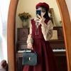 Women's Plus Size French Retro Red Corduroy Spliced Two-Piece Dress, Autumn/Winter Style