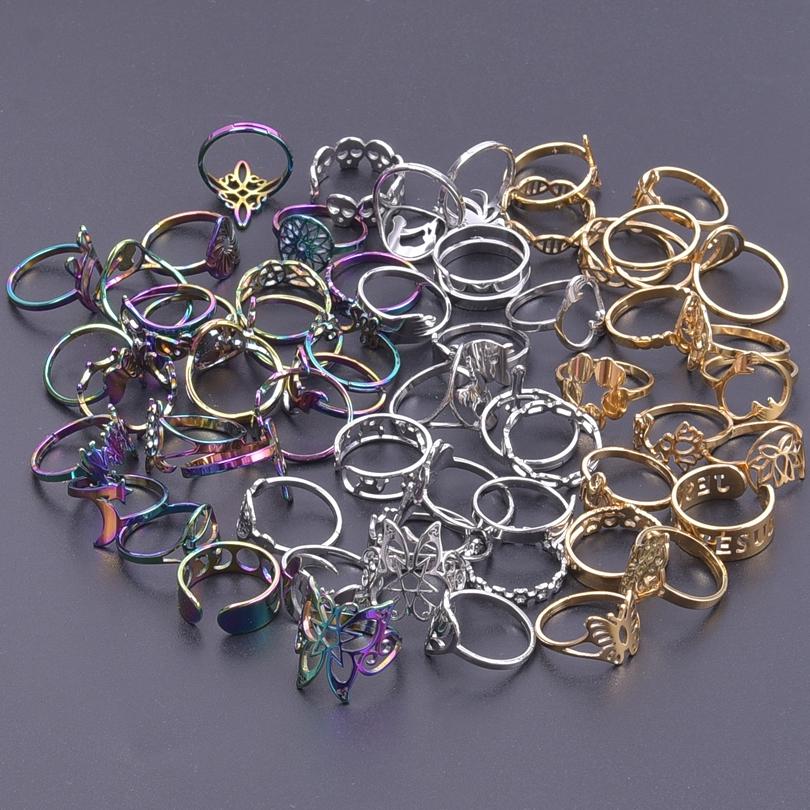 Großhandel Regenbogen/Silber/Gold Farbe 100% Edelstahl Offen Verstellbare Ringe Für Damen Herren Accessoires Vintage Finger Schmuck