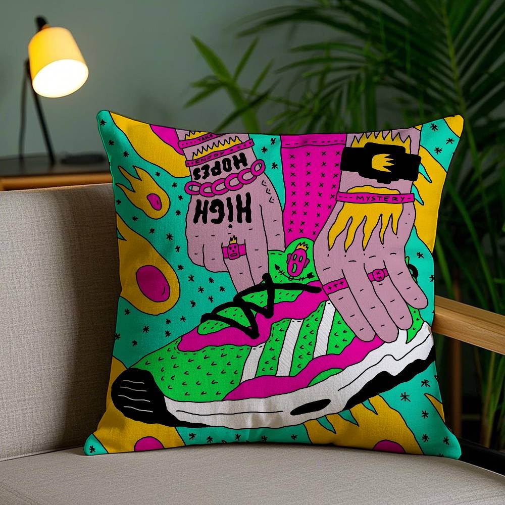 Fantasy Creative Shoes illustration Pillow Case Anti-dustmite Pillowcase Invisible zipper silky short plush Sofa cushion cover