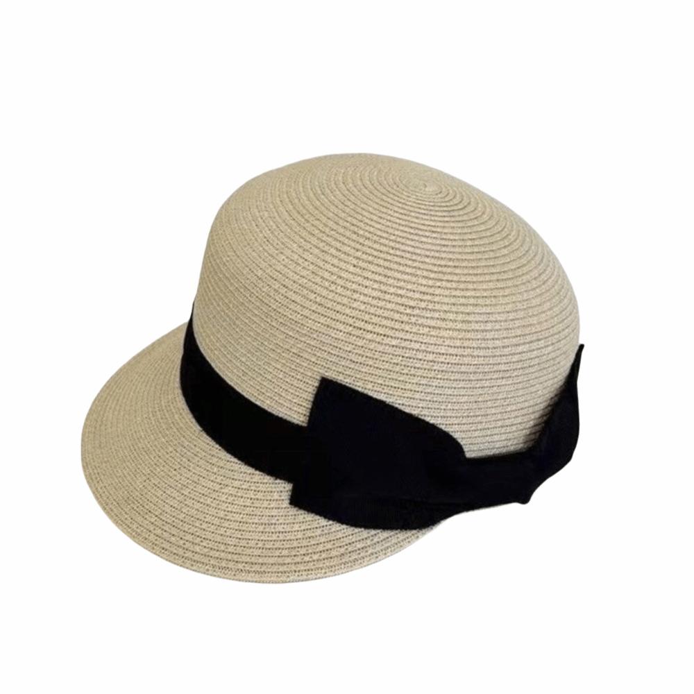 

Bow Shaped Duckbill Hat Grass Woven Bow Straw Cap Elegant Shading Cap Summer бежевий