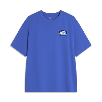 Li Ning X Disney Monsters University Collaboration Casual Loose Letter Pattern Round Neck Short Sleeve T-Shirt Unisex T-Shirt Light-Blue AHSU497-4