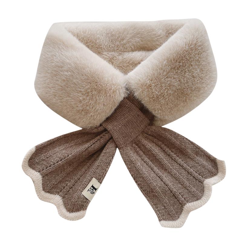 Winter Plush Scarf Woman Thick Fish Tail Wool Knit Cross Fur Collar Outdoor Cycling Neck Protect Cervical Spine Warm Scarve