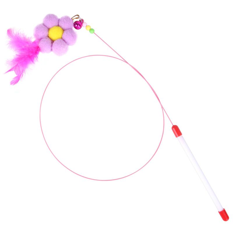 Lustige Feder-Teaser-Stange, Katzen-Teaser mit Plüsch-Blumenglocke, interaktives Haustierspielzeug