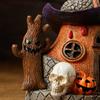 Halloween Witch Hat House Decoration with LED Lights, Pumpkin & Skull Figurines, Haunted Tree, Spooky Tabletop Holiday Ornament