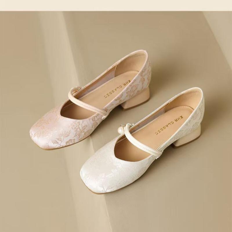 

Китайские туфли Мэри с квадратным носком для женщин в китайском стиле, весенние туфли-лодочки 40 розовый