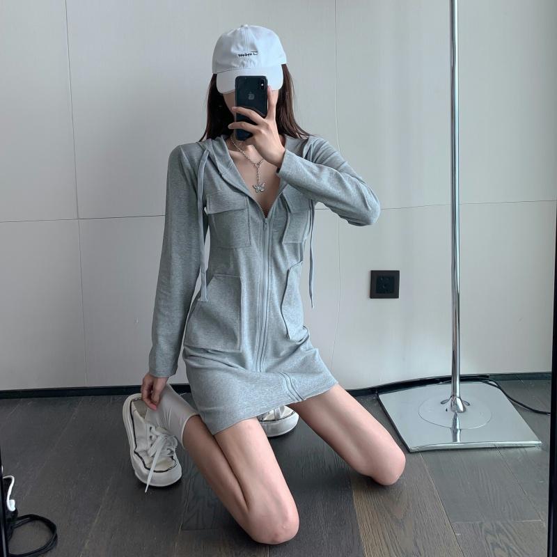Long sleeve plus size vintage hooded new in dresses for women casual loose mini short spring autumn dress