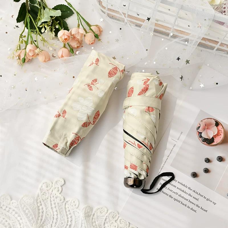 Mini Ultra-Light Five-Fold Umbrella Small Portable Sun Umbrella Small Fresh Sun Protection UV Protection Rain Or Shine Dual-Use Umbrella Women