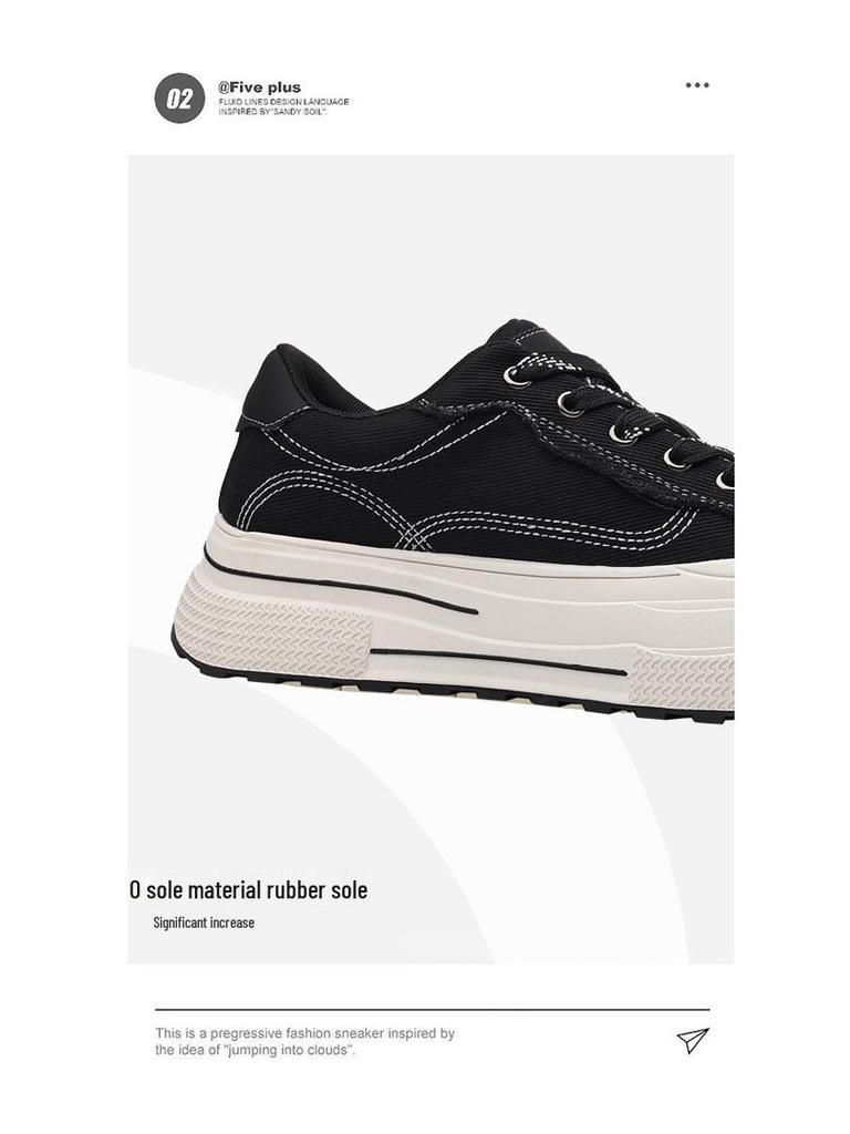 Trendy 2025 Spring/Autumn Retro Black Thick-Soled Breathable Canvas Shoes