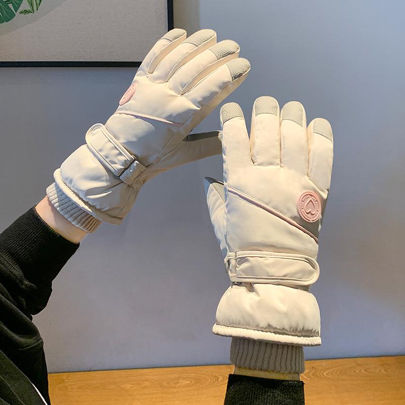 Ski Gloves Women's Winter Velvet Thickened Thermal Gloves Windproof and Cold-proof Non-slip Outdoor Riding Gloves