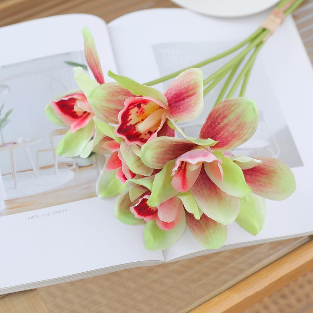 6pcs Realistic Artificial Cymbidium Flowers Real Touch Fake Flower  Outdoor Garden Decor