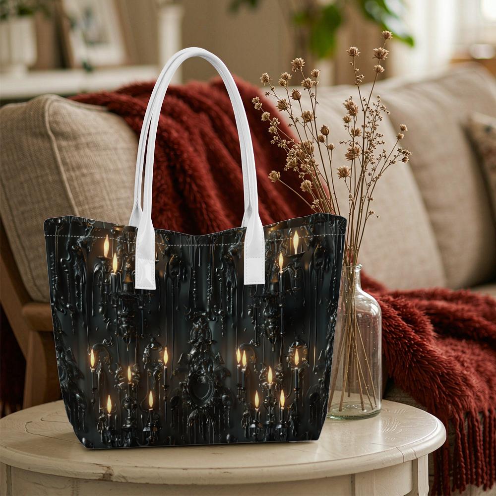 Gothic Candle Pattern Tote Bag Fashion Daily Carry All Bag Vintage Style Portable Shoulder Bag