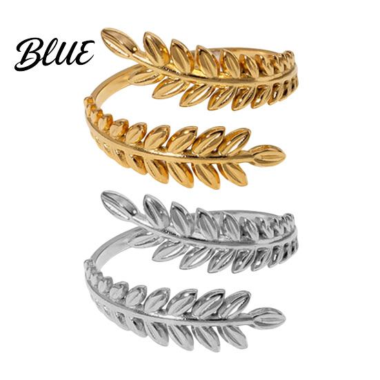 Unique Open Band Ring Adjustable Leaf Natural Style Stainless Steel
