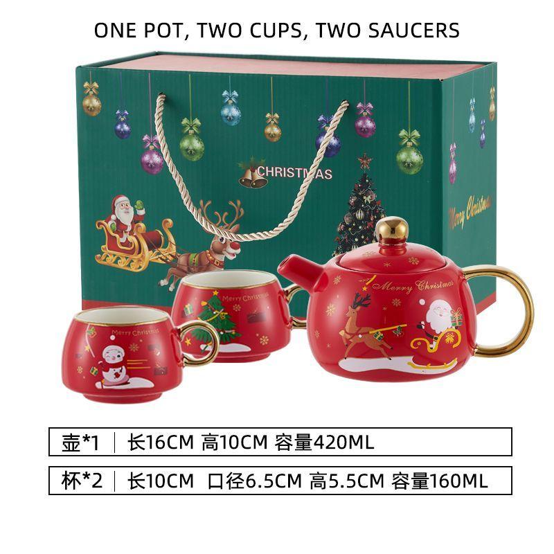 Special Gold-plated Tea Set Christmas Gift One Pot Two Cups Christmas Tea Pot Set Coffee Cup Saucer Teapots Teaware