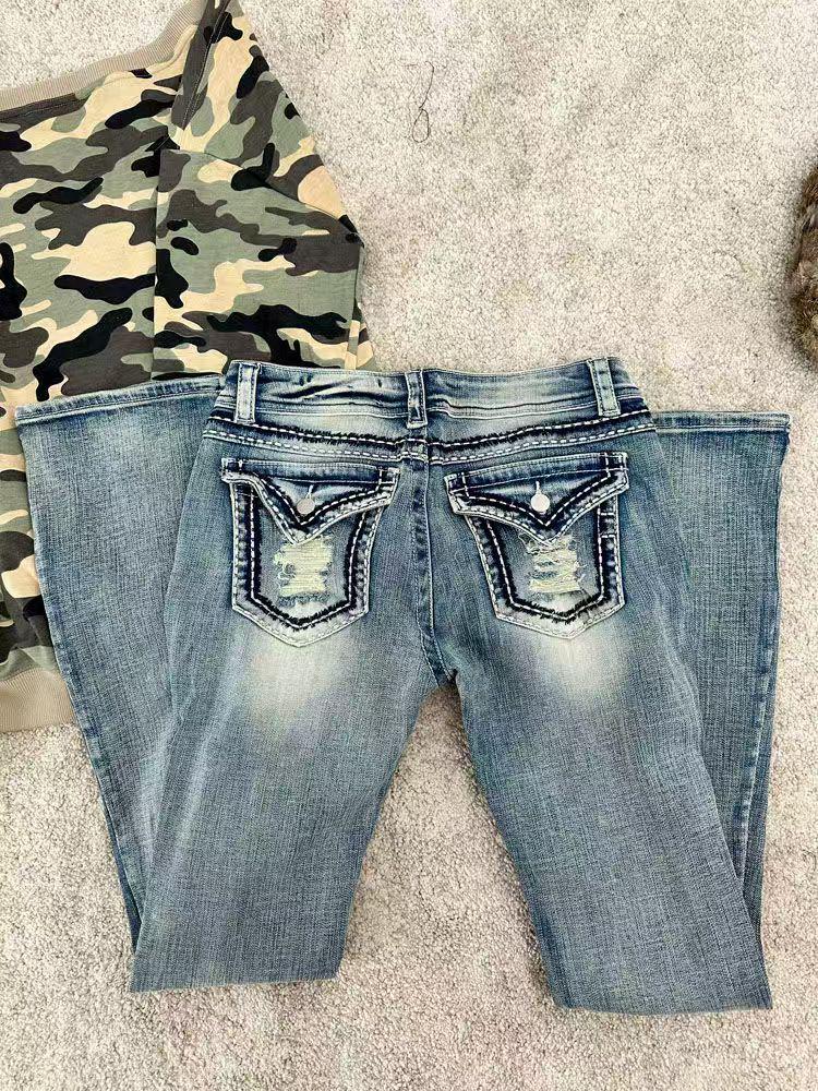 Tall Girl Low Waist Ripped Micro Flare Jeans - Slim Fit Summer Pants