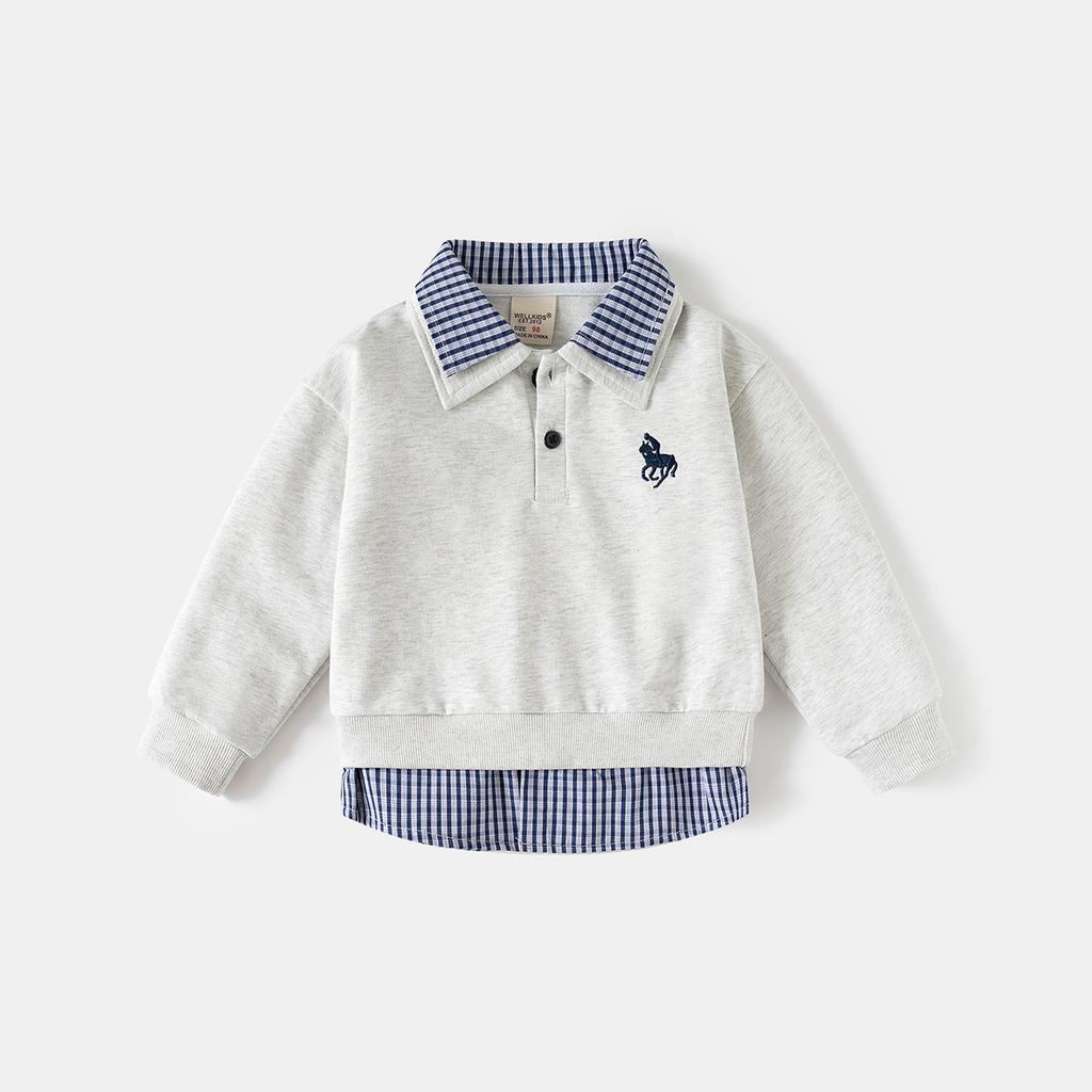 Boys Fashion Fake Two-piece Sweater Spring and Autumn Children's Shirt Collar Splicing Top Children's Casual Sweater Tide