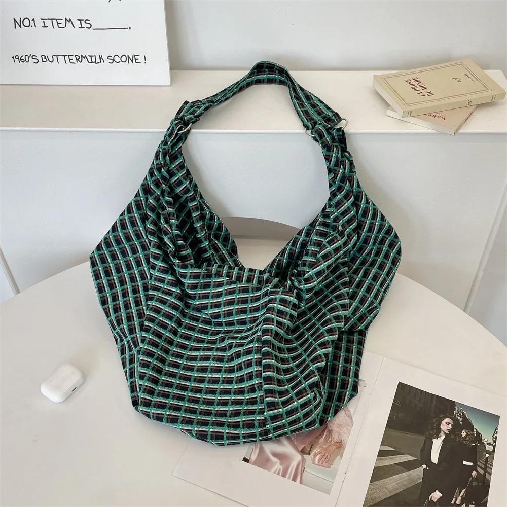 

Colorful Plaid Shoulder Bags for Women Large Capacity Portable Ladies Tote Underarm Bag Travel Outdoor Female Casual Handbags темно-зелений колір