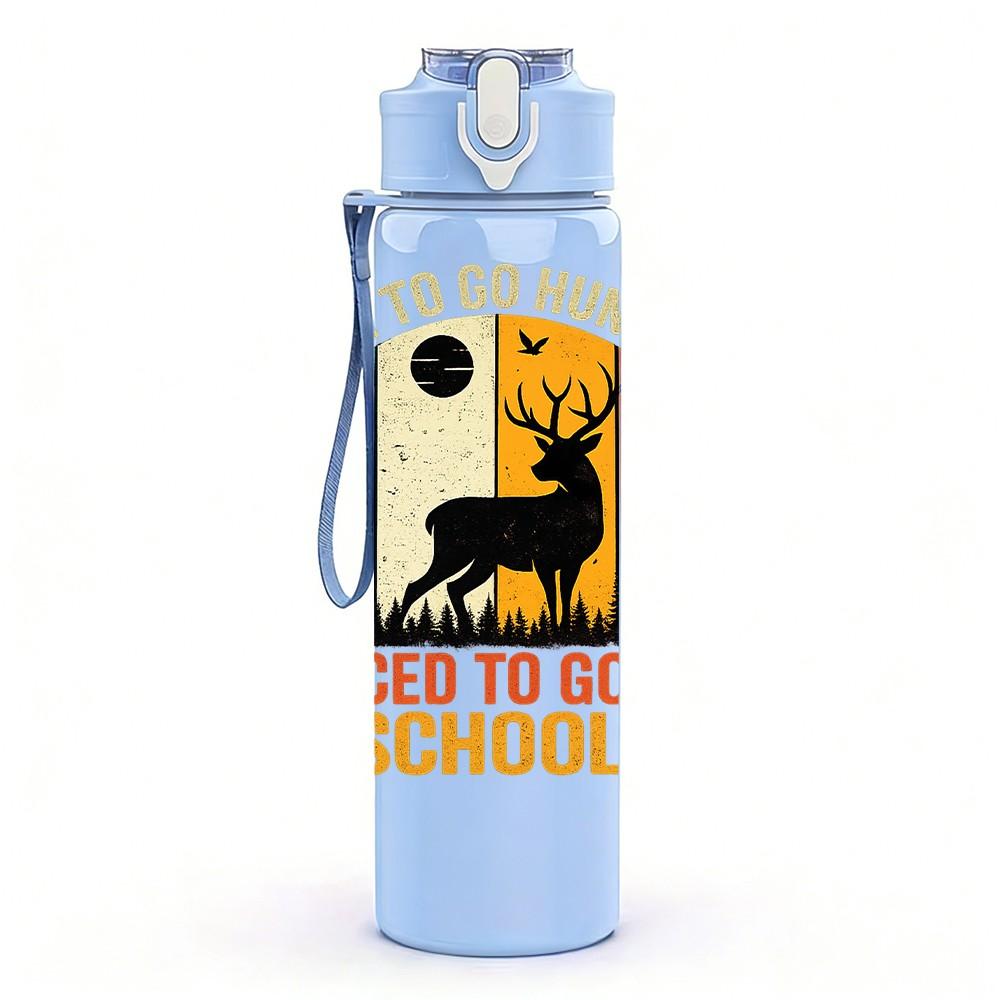 1PC Forced To Go To School Retro Print 750ml Color Plastic Sports Water Bottle Leakproof Flip Straw Lid Suitable for Sports Office Home Use