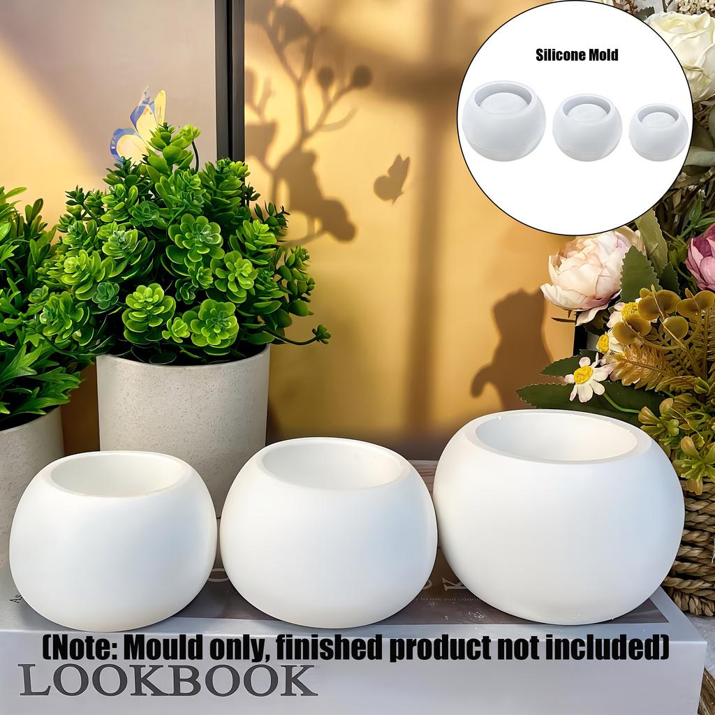Round Flower Pot Silicone Mould 3 Sizes DIY Succulent Vase Round Candle Cup Mould Craft Making Supplies Stucco Concrete Resin Storage