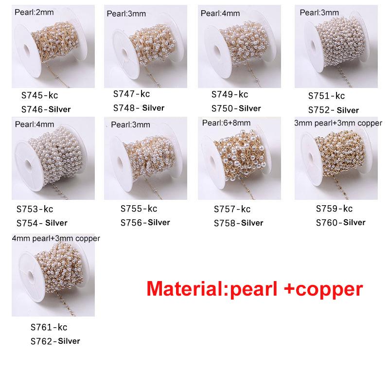 1Meter Beaded Chain Imitation Pearl Chain Copper Necklace Chain Handmade Accessories for Jewelry Making Components Crafts DIY