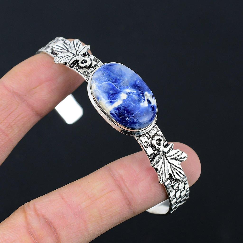 Mothers day Sale 925 Silver Sodalite Stone Ethnic Wife Elegant Birthday Bangle