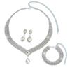 Waterdrop Crystal Pendant Necklace Set With Earrings Bracelet Women Formal Evening Wear