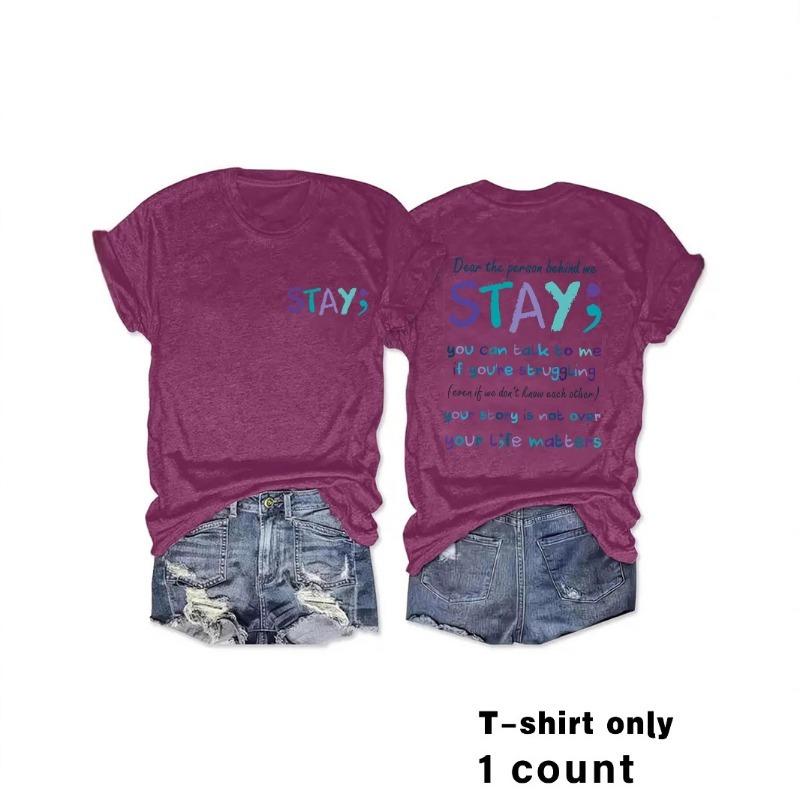 Women's Round Neck Fashion Letter Slogan Printed Top T-Shirt