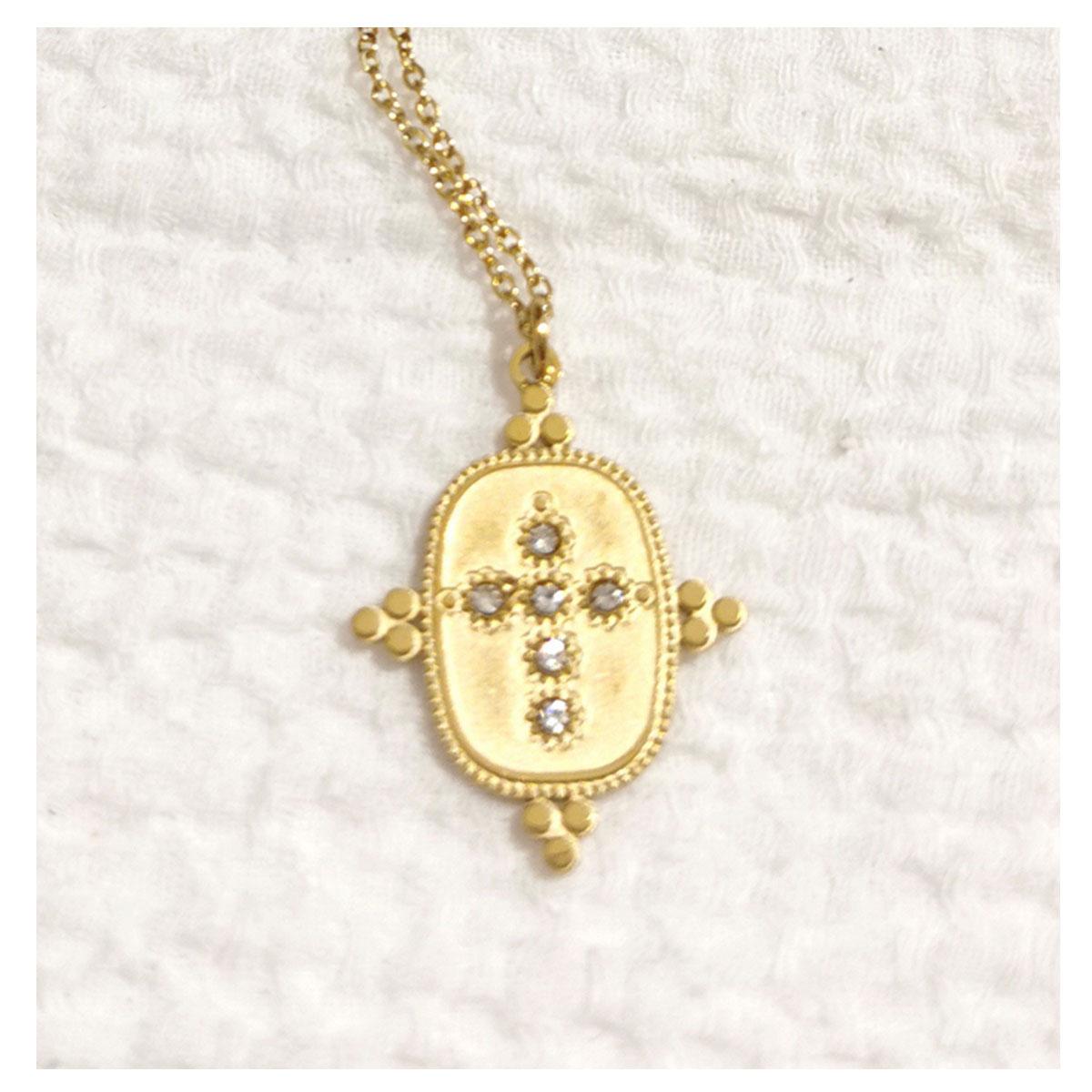 

Les Trésors De Lily [R6381] - Дизайнерское стальное колье Cléopatra , белое золото - 23x18 мм (крест)