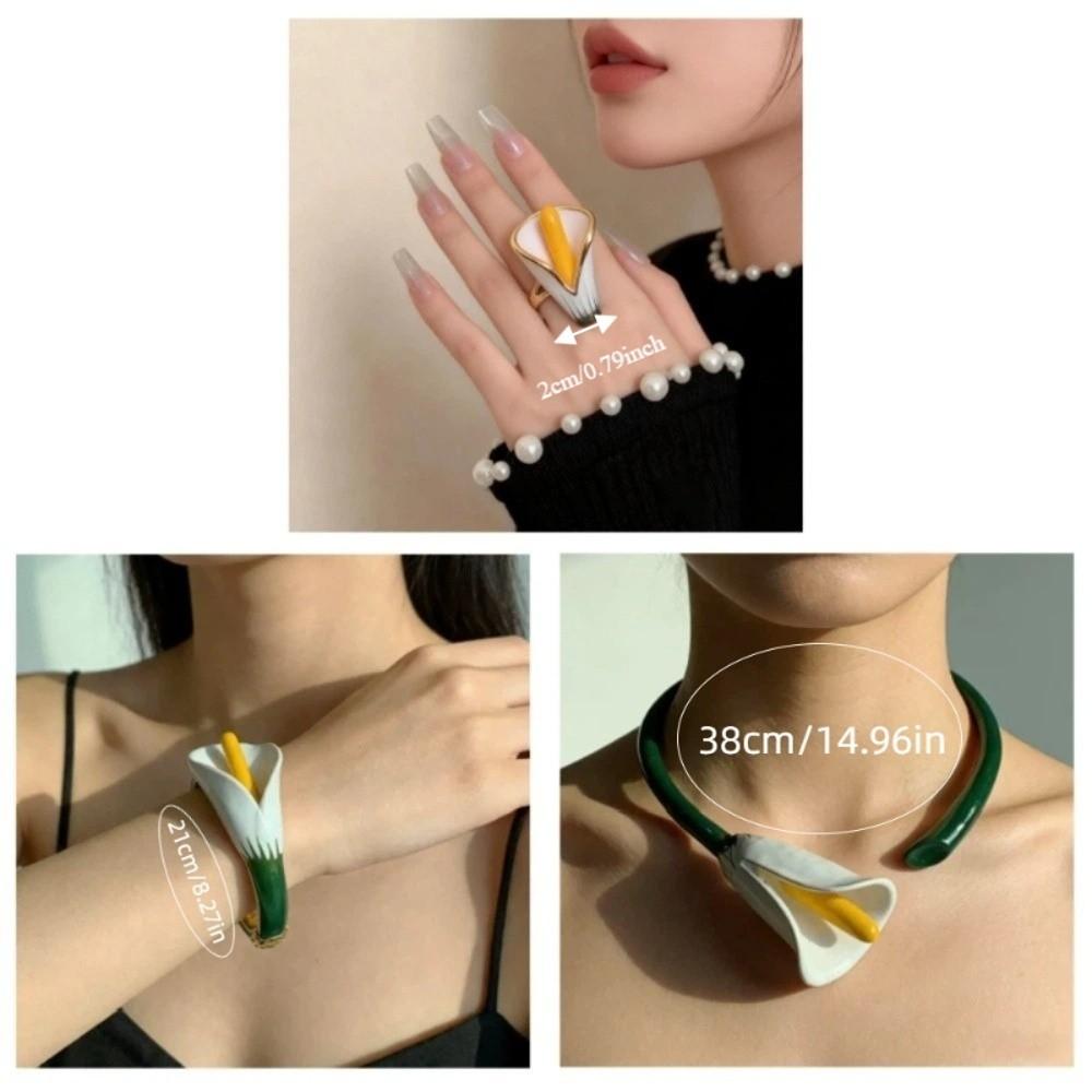 Glazing Flowers Jewelry Set Vintage Floral Enamel Bracelet Chic Calla Choker Necklace  Vacation
