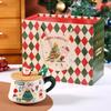 Snowman Ceramic Mugs Xmas Tree Spattered Coffee Cups New Cup Spoon Kit  Holiday Season