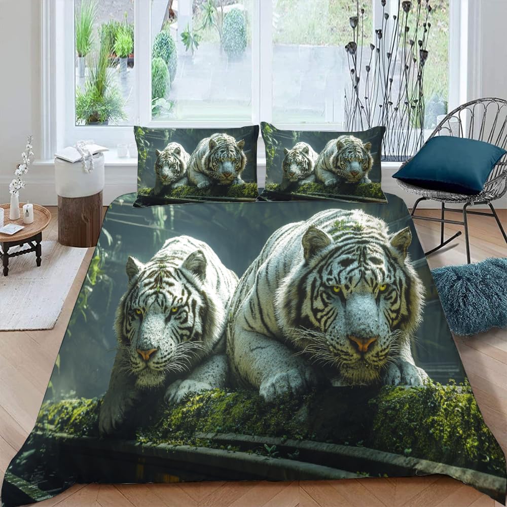 Tiger Duvet Cover Set For Teens Queen King Size Lightweight Quilt Covers Wildlife Pattern Bedding Set Bedroom Decor No Comforter
