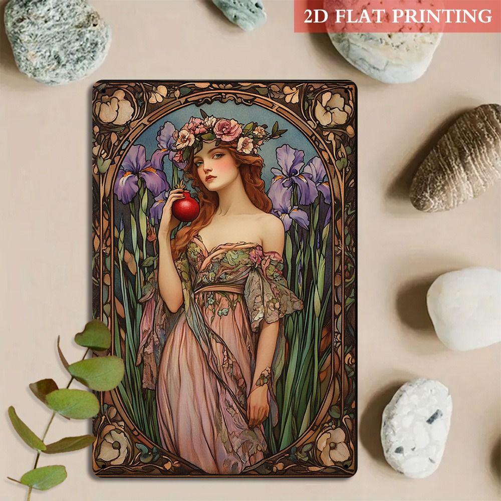 Vintage Art Nouveau Woman Tin Sign Retro Metal Panel Home Bar Cafe Decor