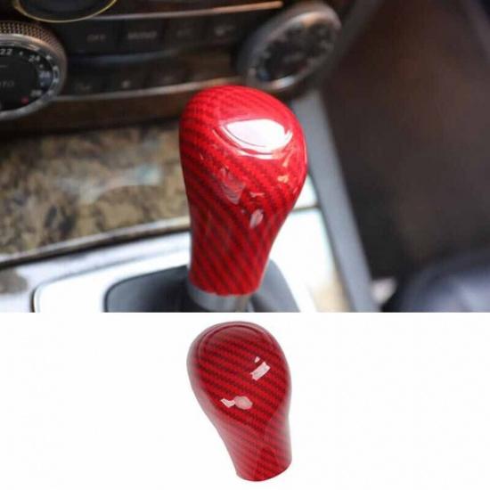 Shift Knob Cover For Benz Central Console Gear 2004-14 C-Class Red Carbon Fiber