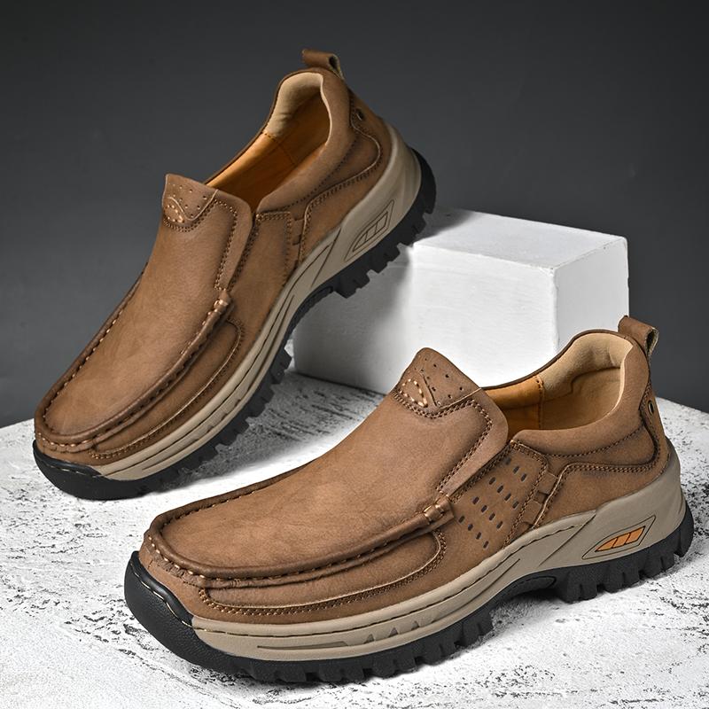 

Fashion Brand Soft Comfort Walking Shoes High-quality Outdoor Thick Soled Anti Slip Wear-resistant Travel Shoes Men Leather Casual Shoes 46 хаки