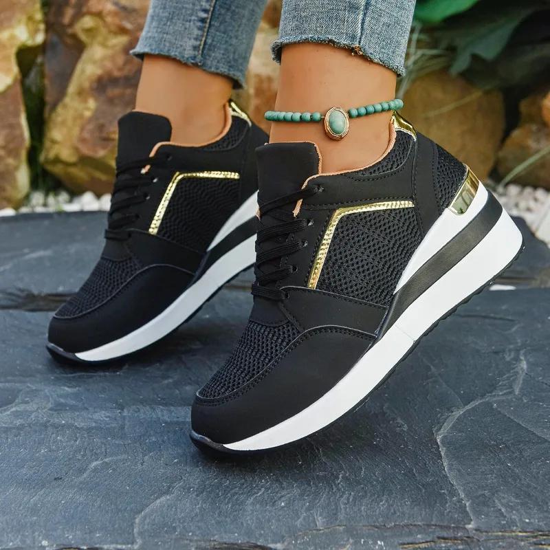 Women's Sneakers Luxury Rhinestone Casual Fashion Thick Bottom Non-slip Women's Lace-up Sports Running Shoes