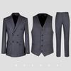 Men's Slim Fit Double-Breasted Gray Striped Suit - British Style Business Casual/Formal Tuxedo for Groom or Wedding.