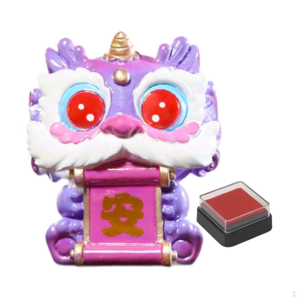 Chinese Lion Statue Seal Blessing Resin Sculpture Centerpiece Ideal Gift Spring Festival Feng Shui