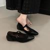 2025 Women's Pointed Toe with Buckle Elegant Sandals Sexy Buckle Shoes  Carving British Style T-strap Slip-on Flats Retro