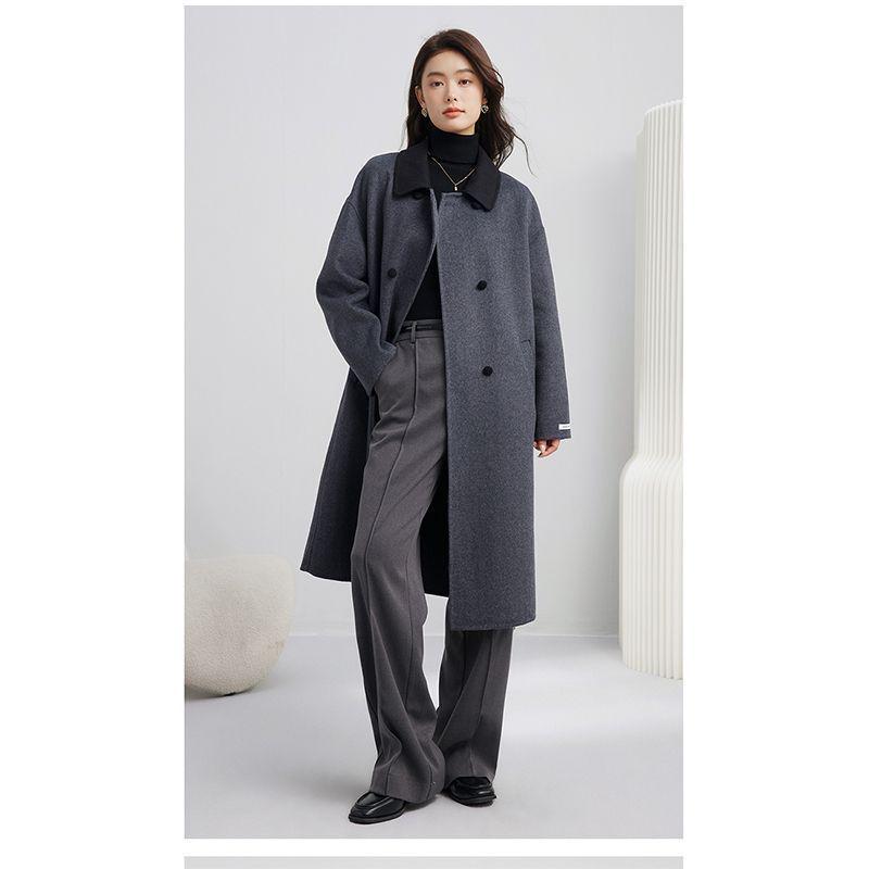 Women's Off-White Wool Coat - Korean Style Mid-Length Jacket for Autumn/Winter