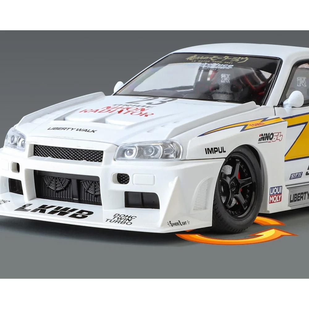 1/24 Nissan Skyline GTR-R34 S15 Alloy Racing Car Modified Vehicles Diecast Metal Car Model Sound and Light Childrens Toy Gift C354